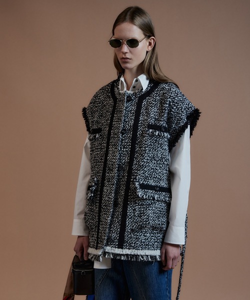 MAISON SPECIAL(メゾンスペシャル)の「Belted Tweed Oversized Vest/ベルテッドツイードオーバージレ(その他アウター・レディース・ブラック/マルチ/ピンク・FREE)」の10枚目の写真