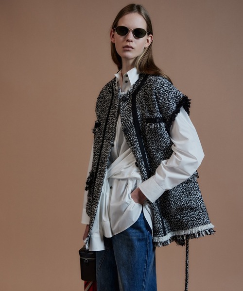 MAISON SPECIAL(メゾンスペシャル)の「Belted Tweed Oversized Vest/ベルテッドツイードオーバージレ(その他アウター・レディース・ブラック/マルチ/ピンク・FREE)」の11枚目の写真