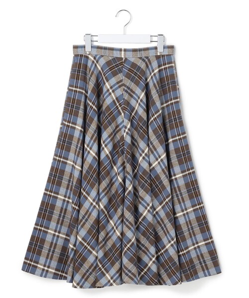 23区 S(ニジュウサンクチイサイサイズ)の「コットンチェック ミディ丈スカート(スカート・レディース・グレー系5/ダークブラウン系5・32)」の6枚目の写真