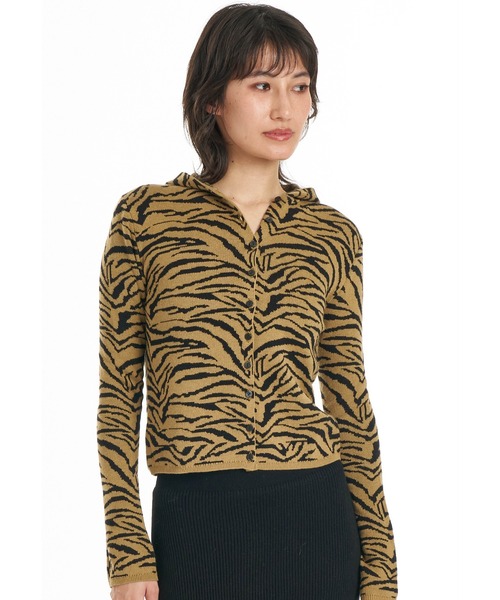 RVCA(ルーカ)の「RVCA/ルーカ カーディガン BG044654(ニット/セーター・レディース・ベージュ×ブラック/ブラック・M/S)」の2枚目の写真