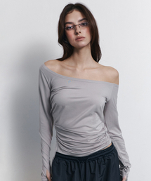Marcia Unbal Drape Long Sleeve Top (Silver Grey)