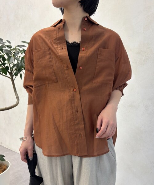 Jena espace merveilleux(ジェナ エスパスメルヴェイユ)の「シアーシャツ(シャツ/ブラウス・レディース・オレンジ/チャコールグレー/ベージュ・FREE)」の1枚目の写真