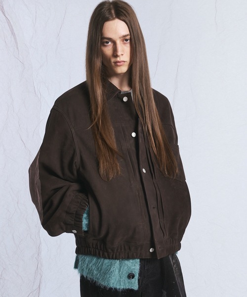 むむむっ様、専用 着物リメイク 【818】　ロングブルゾン　スナップボタン UNISEX》Sheep Leather Nubuck Prime-Over Trucker Jacket/シープ
