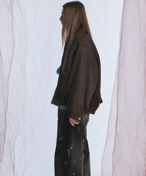 MAISON SPECIAL(メゾンスペシャル)の「《UNISEX》Sheep Leather Nubuck Prime-Over Trucker Jacket/シープレザーヌバックプライムオーバーGジャン【MAISON SPECIAL/メゾンスペシャル】(ブルゾン・メンズ・ブラウン・1/2/0)」の4枚目の写真