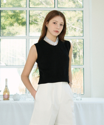 Round Crop Knit Sleeveless  (Black)