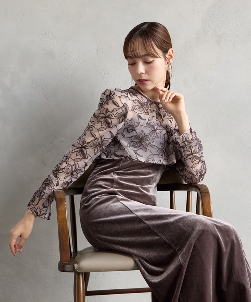 AIMER(エメ)の「フラワー刺繍ブラウス×ベロアキャミソールワンピース 2点セットパーティードレス(ドレス・レディース・ブラック/ブラウン/グリーン・LARGE/MEDIUM/SMALL)」の12枚目の写真