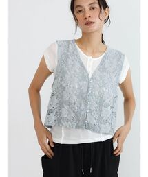 Brushed floral lace vest