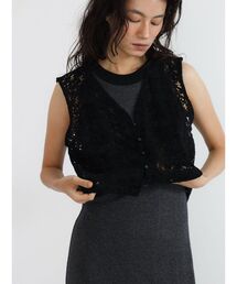 Brushed floral lace vest