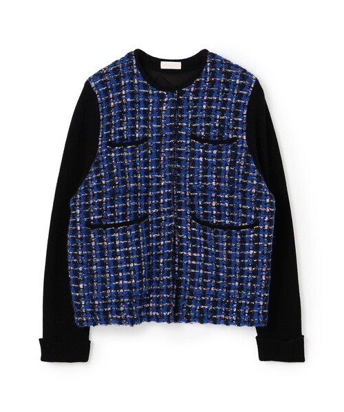 BALLSEY(ボールジィ)の「チェックコンビ 4ポケットカーディガン(カーディガン/ボレロ・レディース・ブラック系その他/ブルー系その他・S)」の1枚目の写真
