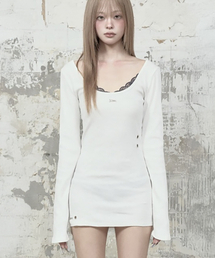 Layered Lingerie long Slip Dress (White)