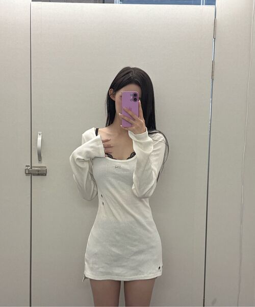 ETRE AU SOMMET（エトレオソメ）の「Layered Lingerie long Slip Dress (White)（Tシャツ/カットソー・レディース・ホワイト・FREE）」の8枚目の写真
