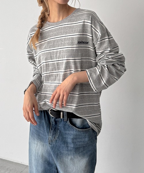 CANAL JEAN(キャナルジーン)の「Lakey Park 胸ロゴボーダーロンT(Tシャツ/カットソー・レディース・ネイビー/グレー/ホワイト・ONE SIZE)」の2枚目の写真