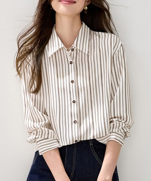 ONEP STAR(ワンピスター)の「ストライプ柄ベーシック長袖シャツ(シャツ/ブラウス・レディース・ストライプ・MEDIUM/X-LARGE/LARGE)」の4枚目の写真