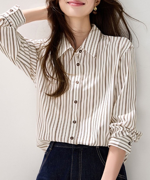 ONEP STAR(ワンピスター)の「ストライプ柄ベーシック長袖シャツ(シャツ/ブラウス・レディース・ストライプ・MEDIUM/X-LARGE/LARGE)」の5枚目の写真