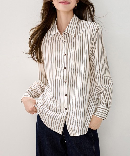 ONEP STAR(ワンピスター)の「ストライプ柄ベーシック長袖シャツ(シャツ/ブラウス・レディース・ストライプ・MEDIUM/X-LARGE/LARGE)」の7枚目の写真