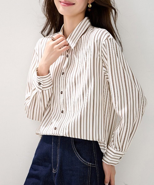 ONEP STAR(ワンピスター)の「ストライプ柄ベーシック長袖シャツ(シャツ/ブラウス・レディース・ストライプ・MEDIUM/X-LARGE/LARGE)」の8枚目の写真
