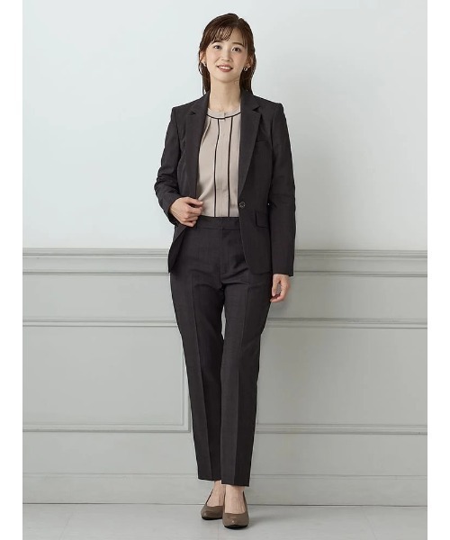 Perfect Suit FActory(パーフェクトスーツファクトリー)の「<UVカット>配色パイピング バンドカラーブラウス(Tシャツ/カットソー・レディース・ネイビー/オフホワイト/ベージュ・S/L/M)」の15枚目の写真