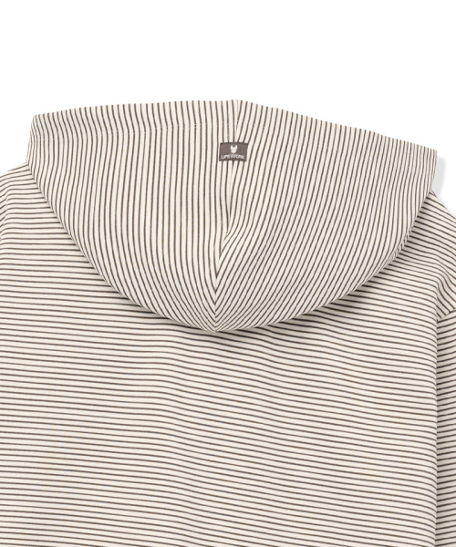 LIFE WORK(ライフワーク)の「レディース ストライプボタン ヘンリーネック フードTシャツ(パーカー・レディース・チャコールグレー/ベージュ・FREE)」の13枚目の写真