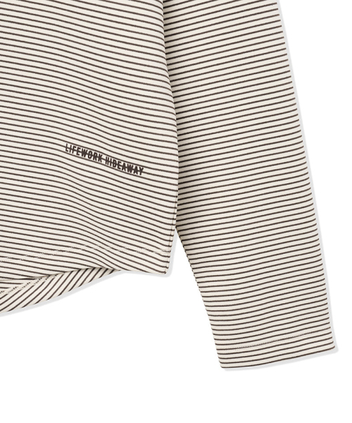 LIFE WORK(ライフワーク)の「レディース ストライプボタン ヘンリーネック フードTシャツ(パーカー・レディース・チャコールグレー/ベージュ・FREE)」の14枚目の写真