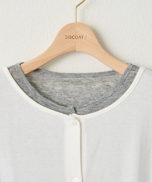 DISCOAT(ディスコート)の「【WEB限定】異素材ドッキングバイカラーカーディガン(Tシャツ/カットソー・レディース・ブラック/グレー/ブラウン/アイボリー・FREE)」の14枚目の写真