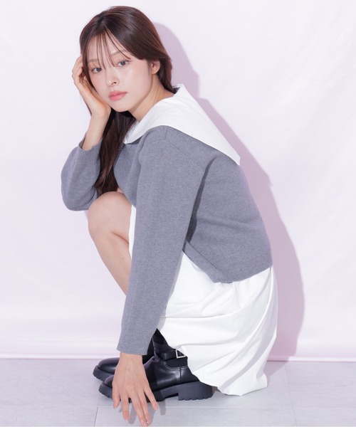 JILL by JILL STUART(ジルバイジルスチュアート)の「セーラーカラーニットセットアップ(ワンピース・レディース・ブラック/グレー・FREE)」の1枚目の写真