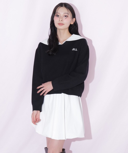 JILL by JILL STUART(ジルバイジルスチュアート)の「セーラーカラーニットセットアップ(ワンピース・レディース・ブラック/グレー・FREE)」の4枚目の写真