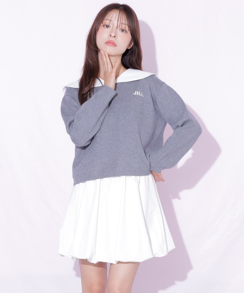 JILL by JILL STUART(ジルバイジルスチュアート)の「セーラーカラーニットセットアップ(ワンピース・レディース・ブラック/グレー・FREE)」の15枚目の写真