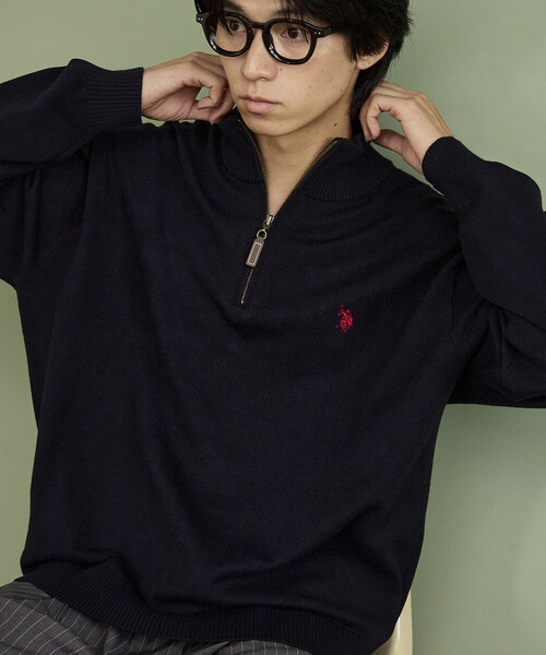 U.S. POLO ASSN.(ユーエスポロアッスン)の「U.S. POLO ASSN. × PUBLUX/ユーエスポロアッスン 別注 スウェットライク ワンポイント刺繍 ハーフジップ ニット プルオーバー 限定展開(ニット/セーター・メンズ・チャコールグレー/ブラック/グレー/ネイビー・SMALL/LARGE/MEDIUM)」の5枚目の写真