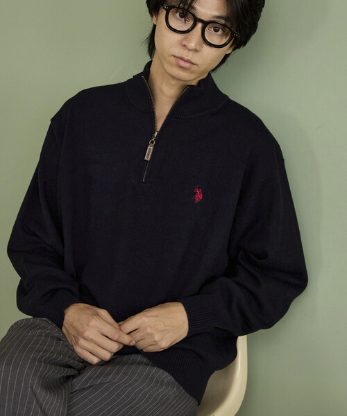 U.S. POLO ASSN.(ユーエスポロアッスン)の「U.S. POLO ASSN. × PUBLUX/ユーエスポロアッスン 別注 スウェットライク ワンポイント刺繍 ハーフジップ ニット プルオーバー 限定展開(ニット/セーター・メンズ・チャコールグレー/ブラック/グレー/ネイビー・SMALL/LARGE/MEDIUM)」の8枚目の写真