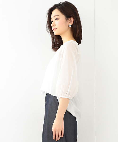 BEAMS LIGHTS Women's（ビームスライツ ウィメンズ）の「BEAMS LIGHTS / ギャザー ロングスリーブ ブラウス（シャツ/ブラウス・レディース・ホワイト/ブルー/ネイビー・ONE SIZE）」の13枚目の写真