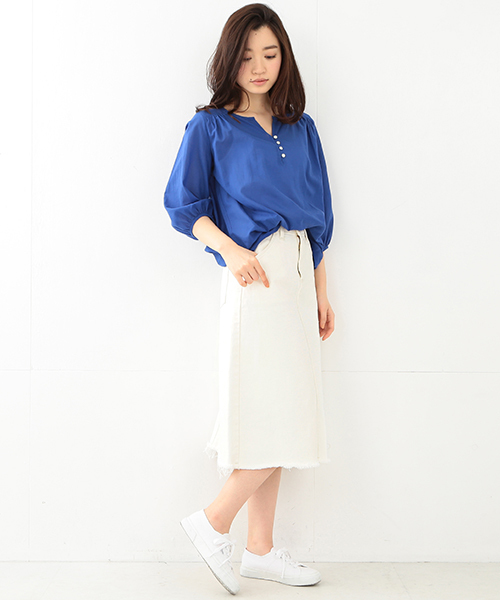 BEAMS LIGHTS Women's（ビームスライツ ウィメンズ）の「BEAMS LIGHTS / ギャザー ロングスリーブ ブラウス（シャツ/ブラウス・レディース・ホワイト/ブルー/ネイビー・ONE SIZE）」の15枚目の写真