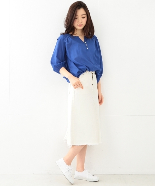 BEAMS LIGHTS Women's（ビームスライツ ウィメンズ）の「BEAMS LIGHTS / ギャザー ロングスリーブ ブラウス（シャツ/ブラウス・レディース・ホワイト/ブルー/ネイビー・ONE SIZE）」の9枚目の写真