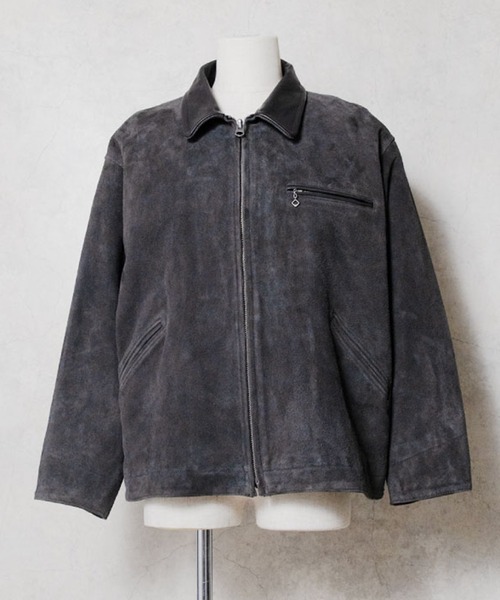 HOUSTON（ヒューストン）の「HOUSTON ヒューストン SUEDE ZIP WORK JACKET / ゴートスエード ジップ ワークジャケット（ライダースジャケット・メンズ・キャメル/グレー・L/XL/M）」の2枚目の写真
