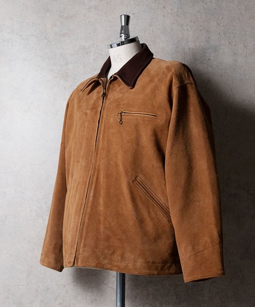 HOUSTON（ヒューストン）の「HOUSTON ヒューストン SUEDE ZIP WORK JACKET / ゴートスエード ジップ ワークジャケット（ライダースジャケット・メンズ・キャメル/グレー・L/XL/M）」の3枚目の写真