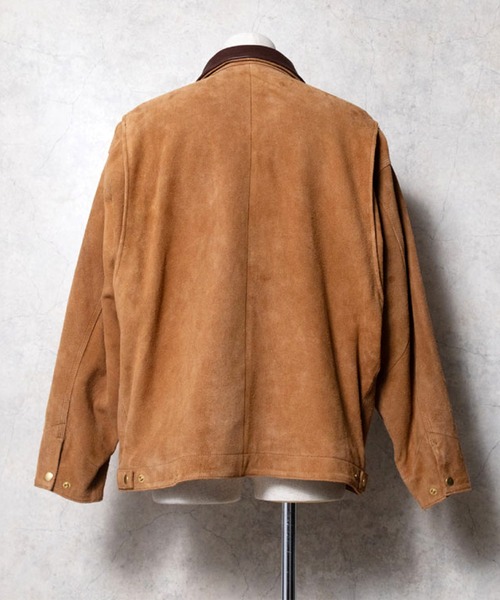 HOUSTON（ヒューストン）の「HOUSTON ヒューストン SUEDE ZIP WORK JACKET / ゴートスエード ジップ ワークジャケット（ライダースジャケット・メンズ・キャメル/グレー・L/XL/M）」の5枚目の写真