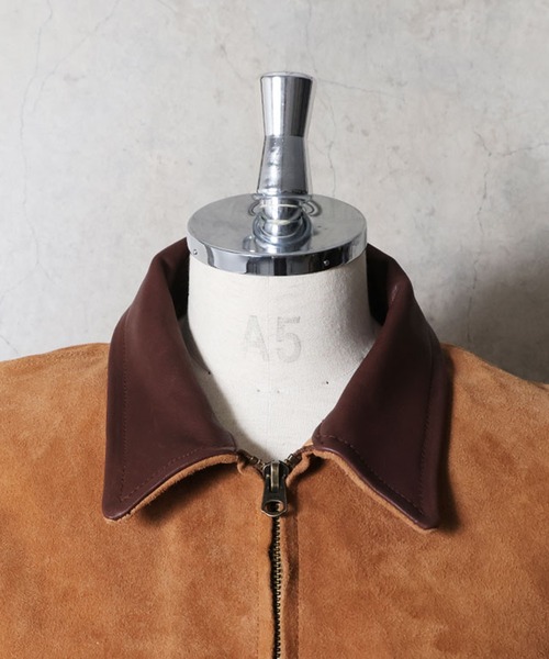 HOUSTON（ヒューストン）の「HOUSTON ヒューストン SUEDE ZIP WORK JACKET / ゴートスエード ジップ ワークジャケット（ライダースジャケット・メンズ・キャメル/グレー・L/XL/M）」の6枚目の写真