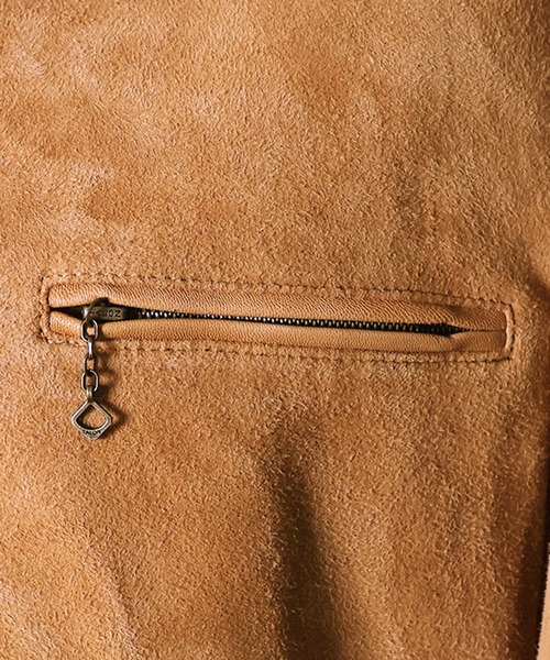 HOUSTON（ヒューストン）の「HOUSTON ヒューストン SUEDE ZIP WORK JACKET / ゴートスエード ジップ ワークジャケット（ライダースジャケット・メンズ・キャメル/グレー・L/XL/M）」の8枚目の写真