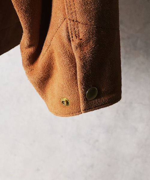 HOUSTON（ヒューストン）の「HOUSTON ヒューストン SUEDE ZIP WORK JACKET / ゴートスエード ジップ ワークジャケット（ライダースジャケット・メンズ・キャメル/グレー・L/XL/M）」の10枚目の写真