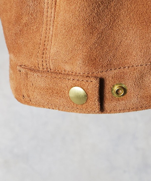 HOUSTON（ヒューストン）の「HOUSTON ヒューストン SUEDE ZIP WORK JACKET / ゴートスエード ジップ ワークジャケット（ライダースジャケット・メンズ・キャメル/グレー・L/XL/M）」の12枚目の写真