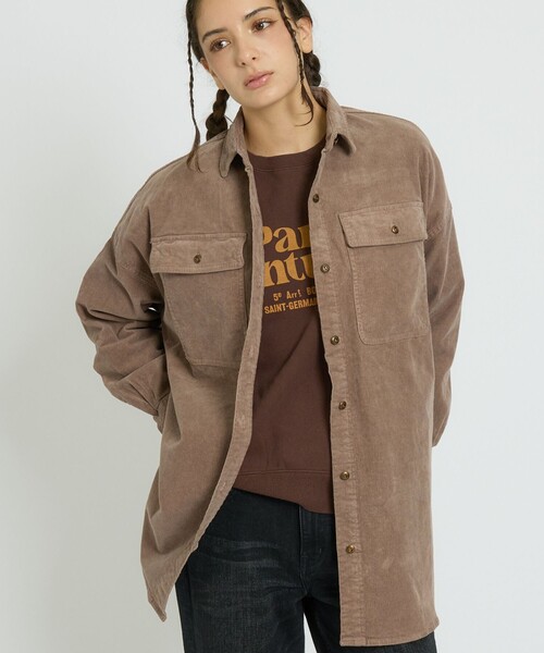 Healthy denim(ヘルシーデニム)の「【Healthy denim / ヘルシーデニム】Almond/コーデュロイ/オーバーシルエット/定番【WEB限定】(シャツ/ブラウス・レディース・チャコールグレー/ブラウン/ピンク・フリー)」の2枚目の写真