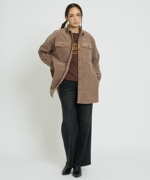 Healthy denim(ヘルシーデニム)の「【Healthy denim / ヘルシーデニム】Almond/コーデュロイ/オーバーシルエット/定番【WEB限定】(シャツ/ブラウス・レディース・チャコールグレー/ブラウン/ピンク・フリー)」の4枚目の写真