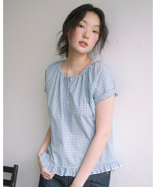 HAVISM（ヘビズム）の「CHECK HENLEY NECK BLOUSE(SKY BLUE)（シャツ/ブラウス・レディース・その他・FREE）」の3枚目の写真