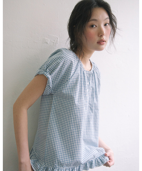 HAVISM（ヘビズム）の「CHECK HENLEY NECK BLOUSE(SKY BLUE)（シャツ/ブラウス・レディース・その他・FREE）」の4枚目の写真