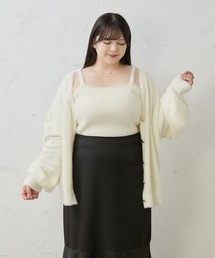 【Louiosy】【大きいサイズ】シャギーニットカーディガン+レースデザインキャミソールアンサンブル
