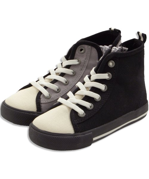 Ampersand(アンパサンド)の「トドラークレイジー配色ハイカットスニーカー(スニーカー・キッズ・ストライプ/ネイビー/ブラック・20/18/21/17/16/19)」の2枚目の写真