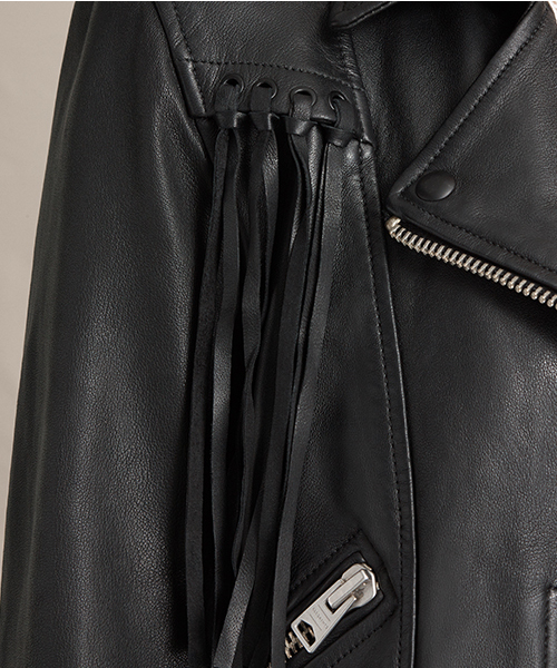 ALLSAINTS（オールセインツ）の「【本日セール終了】TASSEL BALFERN（ライダースジャケット・レディース・ブラック・6/4/8/2）」の2枚目の写真