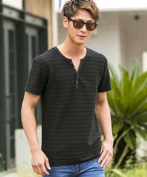 タックジャガードヘンリーネックT