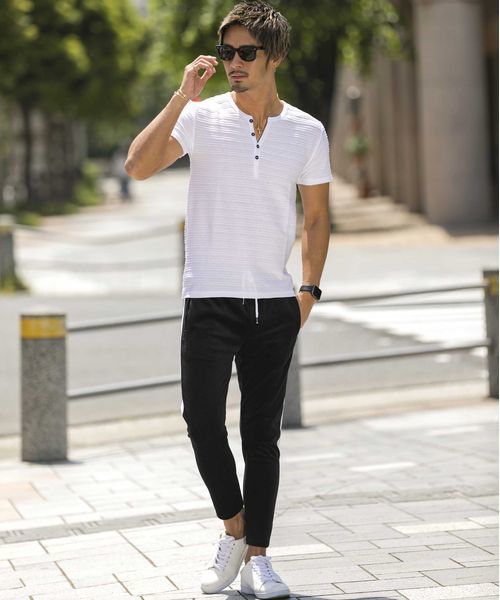 A.S.M（エーエスエム）の「タックジャガードヘンリーネックT（Tシャツ/カットソー・メンズ・グレー/ブルー/ブラック/カーキ/オフホワイト/ネイビー・48/50/52）」の19枚目の写真