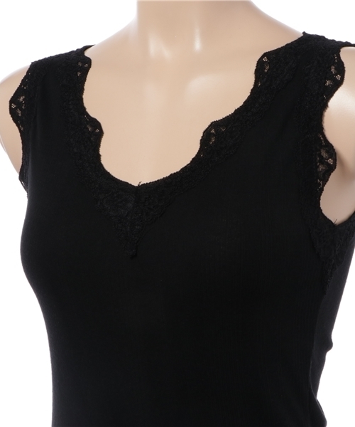 mysty woman（ミスティウーマン）の「TCランダムフライスレースVネックタンクトップ（タンクトップ・レディース・サックスブルー/オフホワイト/トップグレー/ピンク/ブラック・FREE）」の7枚目の写真