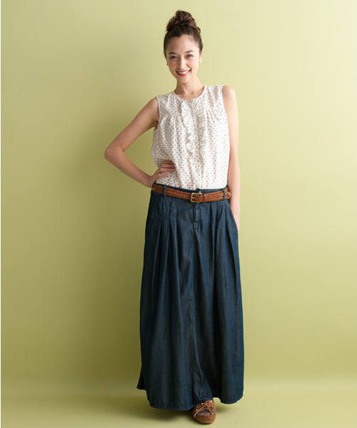 green label relaxing（グリーンレーベルリラクシング）の「［WEB限定］GC C/Rギャザー マキシスカート（デニムスカート・レディース・ネイビー/ライトブルー・FREE）」の4枚目の写真